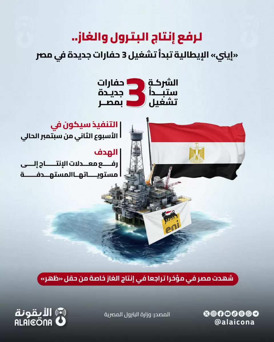 "إيني" الإيطالية تبدأ تشغيل 3 حفارات جديدة في مصر