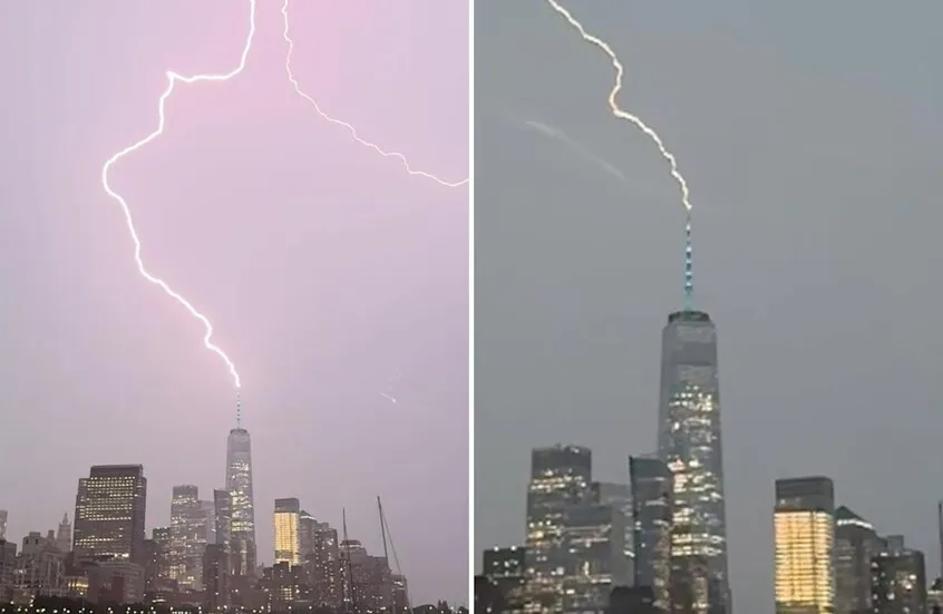 مصور أمريكي يوثق لحظة نادرة لصاعقة تضرب برج "ون وورلد تريد سنتر" في نيويورك
